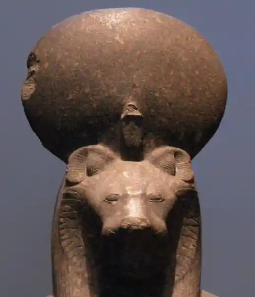 Solar disc and snake on the head of the goddess Sekhmet